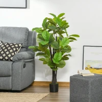 HOMCOM Ficus Artificial 130 cm Planta Artificial con 78 Hojas y Maceta para Interior Verde(m-2)