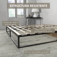 HOMCOM Marco de Cama de 180 cm Estructura de Cama de Acero con Somier de Listones de Madera Contrachapada 180x200x25 cm Negro(m-6)