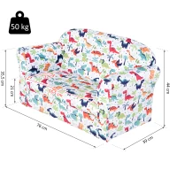 HOMCOM Sofá Infantil con Estampado de Dinosaurios con Respaldo y Reposabrazos Incorporados y Cómodo Acolchado Para +12 Meses 76x39x44 cm(m-3)