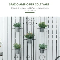 Outsunny Portapiante Verticale Pieghevole con 5 Vasi da Esterno in Metallo, 82x12.5x150cm, Nero(m-4)