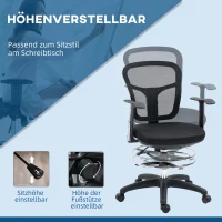 Vinsetto Zeichenstuhl Schreibtischstuhl Computerstuhl, inkl. Fußstütze, höhenverstellbar, 59 x 59 x115 cm, Schwarz(m-4)