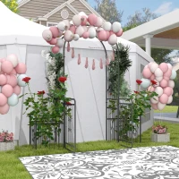 Outsunny Metal Garden Arbor Arch with Double Doors, 2 Side Planter Baskets, Climbing Vine Frame, Black(m-11)