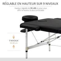 HOMCOM Table de massage pliable portable + housse de transport charge max. 225 Kg hauteur réglable 210 x 90 cm noir(m-4)