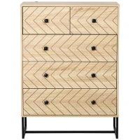 HOMCOM 5 Drawer Chest Sideboard Cabinet Storage Unit Bedroom Home Unique Zigzag Design w/ Black Metal Handles Anti Tip & Top(m-8)