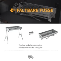 Outsunny Holzkohlegrill Standgrill Grill klappbar, Edelstahl, Silber, 73x33x71cm(m-6)