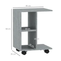 HOMCOM C-Shape End Table Unique Storage Unit w/ 2 Shelves 4 Wheels Freestanding Home Office Furniture Cabinet Square Studio Grey(m-3)