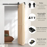 HOMCOM 4FT/122CM Herrajes para Puerta Corredera Plegable para 2 Puertas con Riel para Granero Negro(m-5)