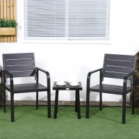 Outsunny Gartenmöbel-Set für 2 Personen inkl. 1 Tisch, 2 Stühlen, Gartengarnitur, Bistro-Set, HDPE Schwarz(m-2)