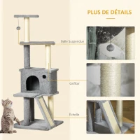 PawHut Arbre à chat griffoir grattoir tour de jeu avec niche plate-formes balle suspendue hauteur 125 cm gris(m-7)