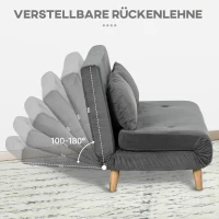 HOMCOM Schlafsofa Relaxsofa Sofa Couch, inkl. 2 Kissen, Samtoptik, 130 x 78 x 79 cm, Grau(m-5)