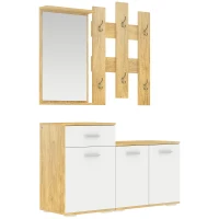 HOMCOM Set per Ingresso 3 in 1 con Appendiabiti a Muro, Specchio e Scarpiera con Panca in Legno(m-1)