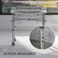 HOMCOM Sgabello da Doccia in Alluminio con Altezza Regolabile, Cuscino e Piedini Antiscivolo, Bianco(m-6)