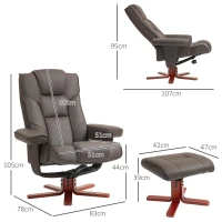 HOMCOM Sillón Reclinable con Reposapiés Tapizado en PU y Estructura de Madera Carga 150 kg Butaca para Dormitorio Marrón(m-3)