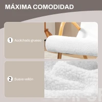 HOMCOM Mecedora de Salón Moderna con Reposabrazos y Patas de Madera Carga 120kg 60x93x86 cm Blanco(m-5)