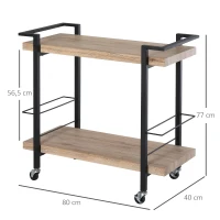 HOMCOM Chariot de service desserte Vintage style industriel 2 étagères 2 range-bouteilles métal noir panneaux cellulaires imitation bois chêne clair(m-3)