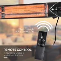 Outsunny 2000W Electric Infrared Patio Heater Wall Mounted Carbon Fibre Heater with Remote Control, 4 Heat Settings, 24-Hour Timer for Indoor Outdoor, Black(m-6)