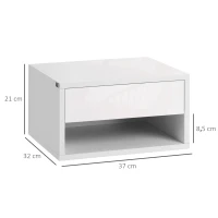 HOMCOM Lot de 2 tables de chevet murales table de nuit tiroir coulissant niche plateau en bois dim. 37L x 32l x 21H cm blanc(m-3)