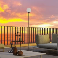 Outsunny Lampioncino da Giardino Impermeabile con Palo in Acciaio e Paralume Rotondo, Ø25x223Acm, Crema(m-9)