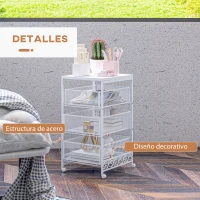 HOMCOM Carrito de Almacenamiento con Ruedas de 3 Niveles con 3 Cesta de Almacenamiento para Salón Comedor 34x29,5x57,5cm Blanco(m-6)
