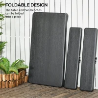 Outsunny Folding Picnic Table with 2 Benches, 3-Piece Portable Garden Furniture Set for 4, Dining Table Set with Plastic Top, Steel Frame, Dark Grey(m-6)