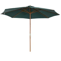 Outsunny 3(m) Wooden Patio Umbrella, Pulley Operated Garden Parasol with Rope Pulley Mechanism and 8 Ribs, Dark Green(m-12)
