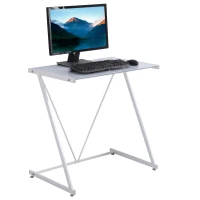HOMCOM Escritorio Mesa de Ordenador 80x50x75 cm con Encimera de Vidrio Templado y Patas de Metal Carga 80 kg Estilo Moderno para Oficina Estudio Dormitorio Blanco(m-7)