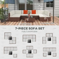 Outsunny Seven-Piece Rattan Garden Set, with Glass-Top Table - Brown/Beige(m-4)