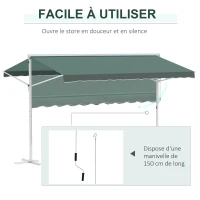 Outsunny Store Double Pente 4 x 3 m Manuel rétractable Inclinaison réglable métal Polyester imperméabilisé Vert foncé(m-5)