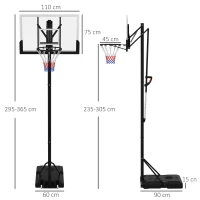 SPORTNOW Six-Level Height Adjustable Freestanding Basketball Hoop and Stand with Wheels, 2.35-3.05m(m-3)