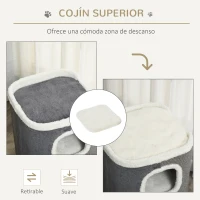 PawHut Barril Rascador para Gatos de 2 Niveles con Cuevas de Sisal Felpa Suave y Plataforma de Vellón 40x40x49 cm Gris(m-7)