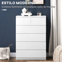 HOMCOM Cómoda con 6 Cajones Cajonera de Madera de Estilo Moderno para Dormitorio Entrada Salón 80x39x115 cm Blanco(m-4)