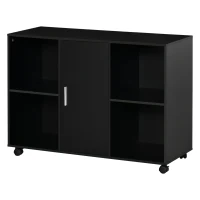 Vinsetto Mobile Office File Cabinet, Lateral Stationery Storage Cabinet, Printer Stand with Wheels, Kitchen Cabinet with Open Shelf and Cupboard, Black(m-11)