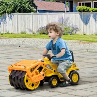 HOMCOM Trattore per Bambini 3-4 Anni con Rullo Compressore e Spazio Portaoggetti, 88x33x37 cm, Giallo e Nero(m-2)