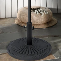 Outsunny 14kg Round Cement Parasol Base Umbrella Weight Stand Holder Fits Φ35mm,Φ38mm,Φ48mm Pole for Patio Outdoor Garden - Black(m-10)