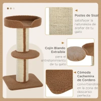 PawHut Árbol para Gatos Altura 91 cm de 3 Niveles con Nido Plataforma y Poste de Sisal 45x45x91 cm Marrón Claro(m-5)