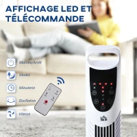 HOMCOM Ventilateur colonne oscillant silencieux 40 W télécommande panneau contrôle tactile 3 vitesses hauteur 91,5 cm blanc(m-4)