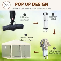 Outsunny Faltpavillon, Faltzelt mit Seitenwänden inkl. Tragetasche, Gartenpavillon, Metall, Oxfordstoff, 3 x 3 m, Cremeweiß(m-5)