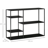 HOMCOM Standregal Bücherregal mit 5 offenen Fächern, Aufbewahrungsregal mit Metallrahmen, Würfelregal für Küche, Wohnzimmer, Schwarz, 120 x 35 x 87,5 cm(m-3)