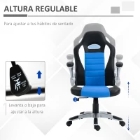 HOMCOM  Silla de Juego Escitorio Silla Giratorio de Ordenador para Jóvenes Ergonómica Regulable con Ruedas Azul(m-4)