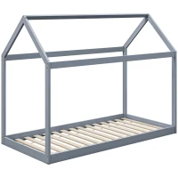 HOMCOM Single Bed Frame, House Scandinavian Style Wooden Bed Frame for 90W x 190Dcm Mattress, Pine Wood Bed Base, Grey(m-12)