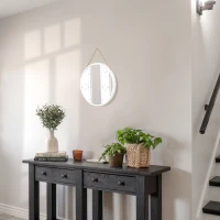 HOMCOM Espejo Decorativo de Pared 30x30 cm Espejo Redondo de Metal con Cuerda para Salón Entrada Estilo Moderno Blanco(m-5)