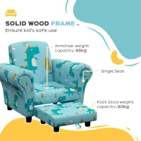 AIYAPLAY 2 Piece Kids Sofa Set with Dinosaur Design, Wooden Frame, for 1.5-3 Years Old, Blue(m-5)