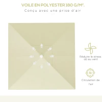 Outsunny Parasol de jardin extérieur carré 2,48 x 2,48 x 2,50 m, 2 hauteurs réglables, toile haute densité 180 g/m², beige(m-4)