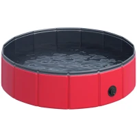 PawHut Piscina Plegable para Perros Gatos Ø80x20 cm Bañera Portátil para Mascotas PVC Antideslizante Múltiples Usos Color Rojo(m-10)