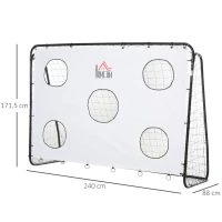 HOMCOM Porta da Calcio per Bambini e Adulti con Rete in PE, in Metallo e Oxford, Bianco e Nero, 240x88x171.5cm(m-3)
