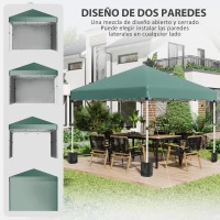 Outsunny Carpa Plegable Pop-up 3x3 m con 2 Paredes Laterales Anti-UV Altura Ajustable Sacos de Arena y Bolsa de Transporte Verde(m-4)