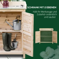 Outsunny Gartenschrank mit 2 Fächern, Metall-Arbeitsplatte mit Aufkantung, Naturholz, 83 x 40 x 92 cm(m-4)