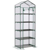 Outsunny 5 Tier Mini Greenhouse, Small Walk-in Greenhouse with Reinforced Plastic Cover, Garden Grow House with Roll Up Door and Shelves, 69 x 49 x 193cm, Green
