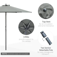 Outsunny 2.8m Garden Parasol Umbrella, Round Outdoor Market Table Umbrella Sun Shade Canopy, Dark Grey(m-4)