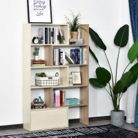 HOMCOM Étagère chic bibliothèque 141L x 29l x 176H cm porte battante blanc chêne(m-2)